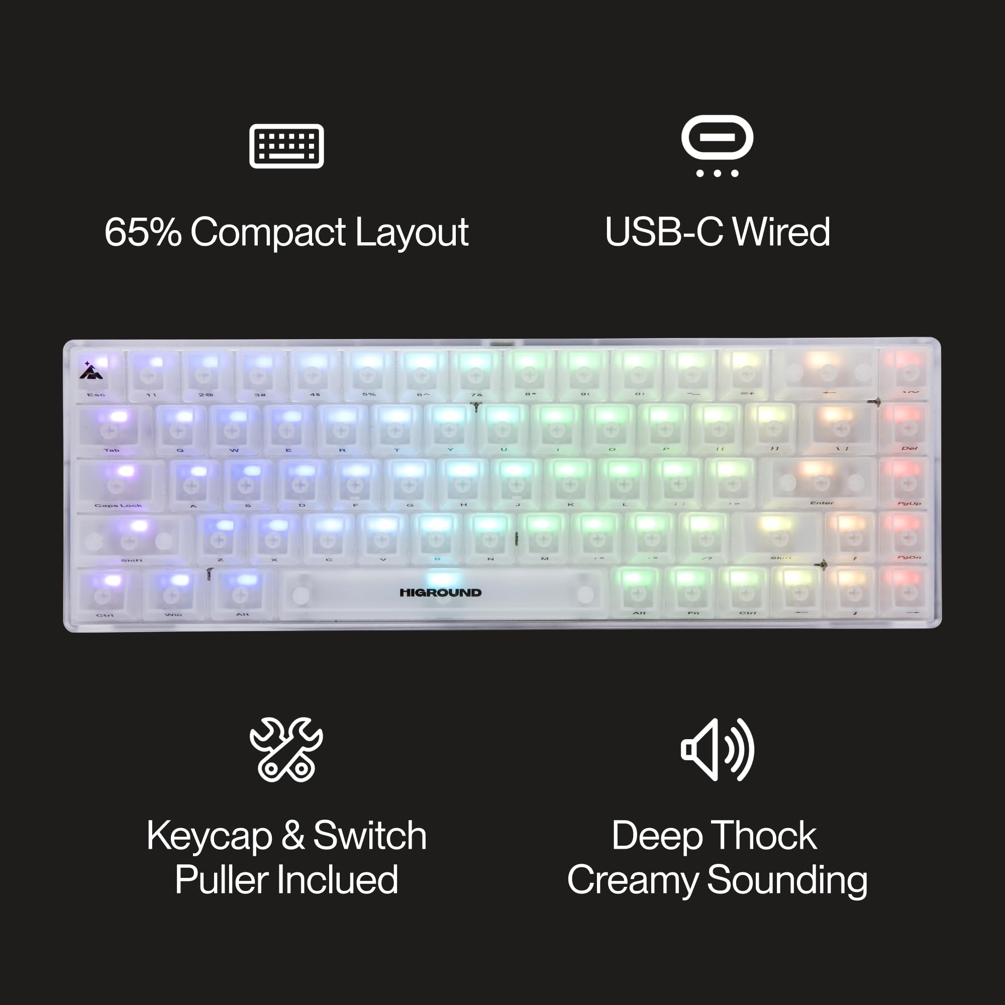 キーボード Higround Crystal Opal Basecamp 65 Higround Basecamp 65 Keyboard - OPAL (Silent Glacier Switch)